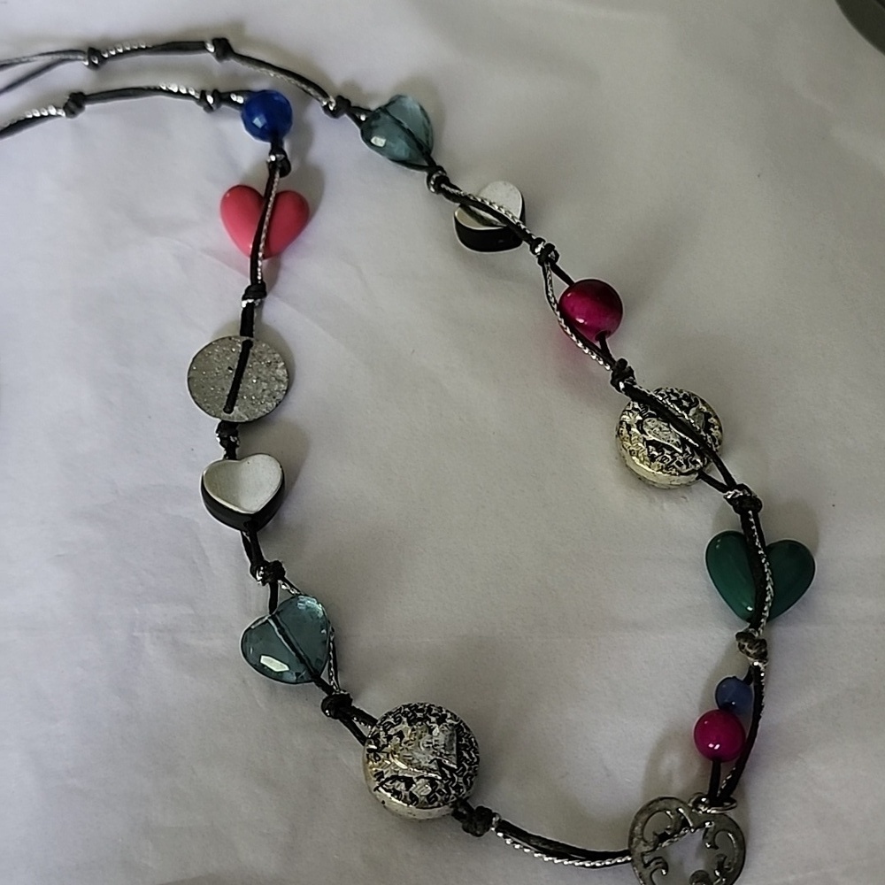 HEART BEADED NECKLACE ACRYLICS AND MIXED ALLOY PREVIOUSLY LOVED Perfect Patina